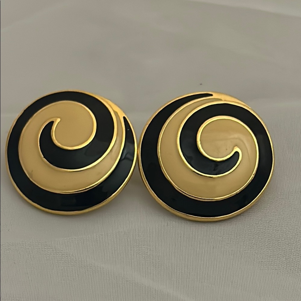 Napier Gold and Black Swirl Earrings